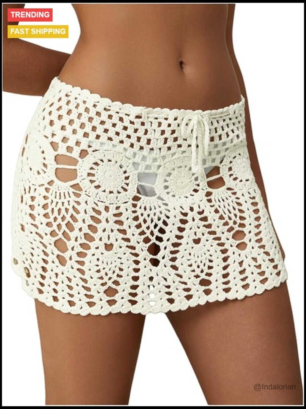 Crochet High Waist Drawstring Knit Swim Skirt Cover Up